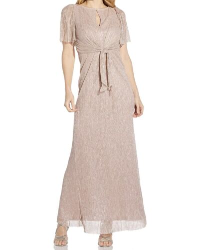 Adrianna Papell Women's Stardust Pleated Mermaid Blouson Beaded Gown 16 Blush