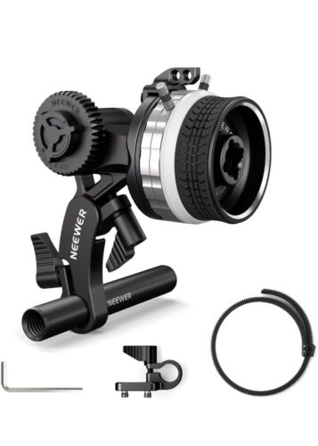 NEEWER Mini Follow Focus with A/B Stops, Lens Gear Ring, 15mm Rod & Rod Clamp