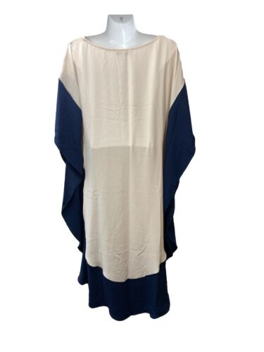 Trina Turk Womens Colorblock Caftan Small Navy/Ivory Pull On Short Dolman Sleeve