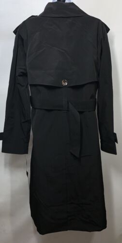 London Fog Womens Coat Black Small Double-Breasted Trench Long Sleeve