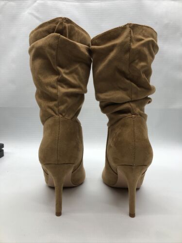 Coutgo Women's Mid Calf Slouchy Boots Suede High Heel Slip-on Stiletto Size 7.5