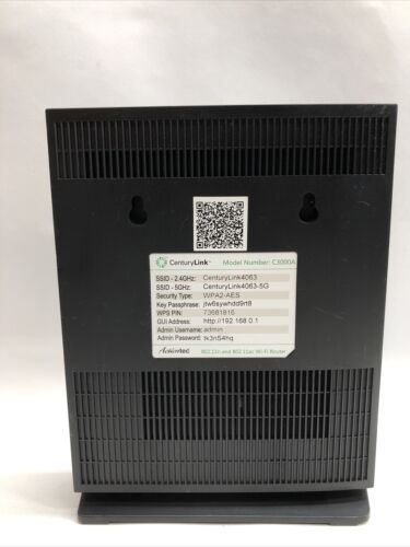 CenturyLink C3000A Actiontec 802.11n & 802.11ac WiFi Modem Router Black ADSL 2+