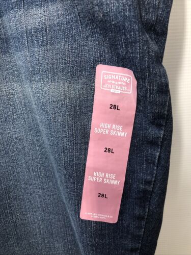 Signature Levi Gold Women Sz 28L W39/L34 High Rise Super Skinny Denim Blue Jeans