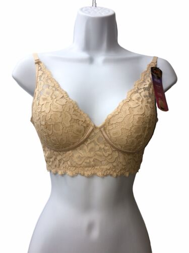 Maidenform Pure Comfort Lace & Mesh Longline Wireless Bralette Nude Size 34B