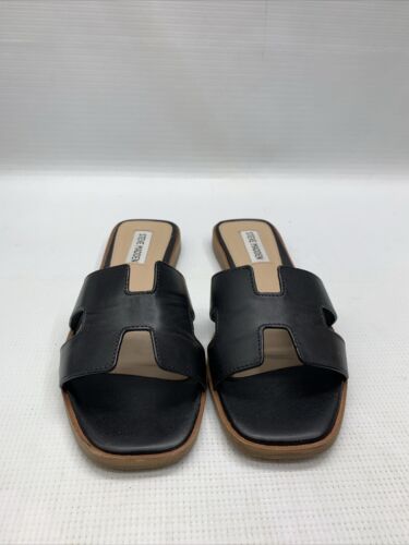 Steve Madden Hayden Sandals Open Toe Black Leather Women's Slip-on Size 7.5