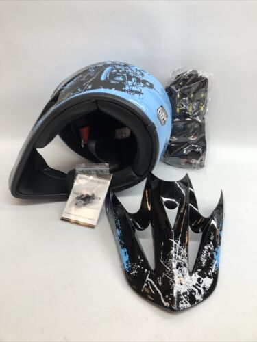 OffRoad ATV Motor Outdoor Helmet And Visor Combo CS MX2 Blue Black With Gloves