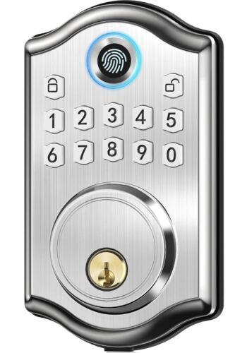 Gthunder Fingerprint Keyless Entry Door Lock Smart Lock with Keypad Satin Nickel