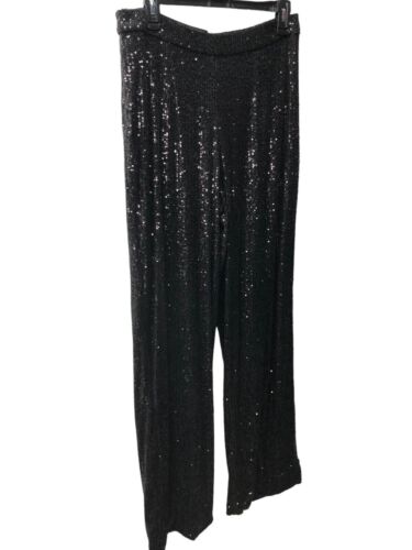 Dress The Population Black Wide Leg Sequin Classic Long Pants Sparkle Size large