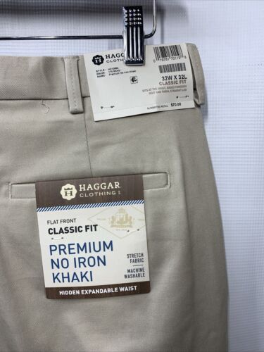 Haggar Flat Front Men's Classic Fit Straight Leg Pants Chinos Sand Size 32x32