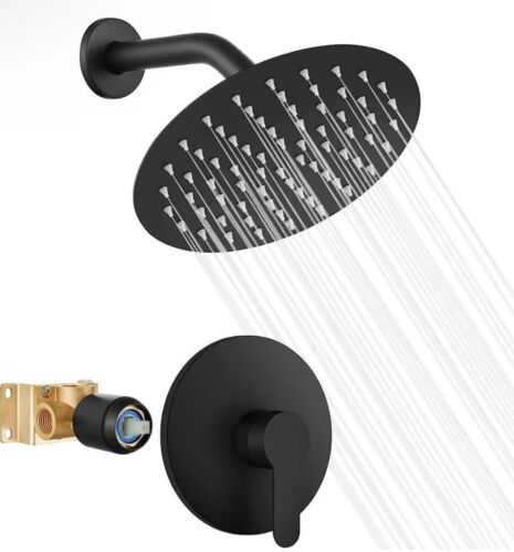 Kelmuel Shower Faucet Set Shower System Matte Black Round 8 Inch Stainless Steel