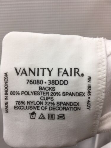 Vanity Fair Beauty Back Full Figure Minimizer Bra 76080 Size 38DDD Star White