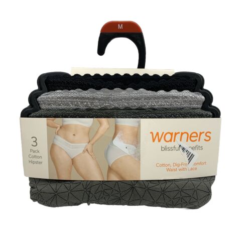 WARNERS Blissful Benefits Comfort Cotton Stretch Lace Hipsters Medium - 3 Pack