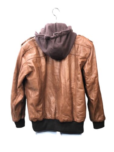 Mens Genuine Black Hooded Bomber Leather Jacket | Real Lambskin Waxed Brown Leat