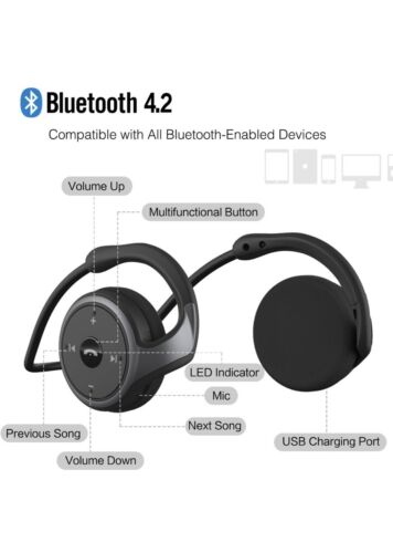 Small Bluetooth Headphones Wrap Around Head - Sports Wireless Headset Black