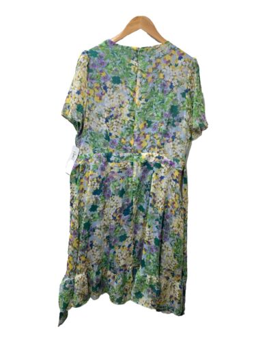 London Times Chiffon Faux Casual Wrap Dress Women's Floral Green T7318M Size 16