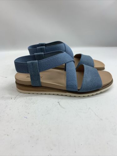 Dr. Scholls Women's Islander Strappy Flat Sandal 6M Blue Open Toe Slip On Casual