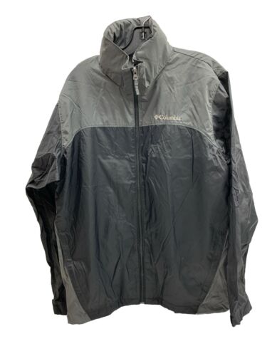 Columbia Men's Two Tone Nylon Rain Jacket Gray Packable with Hood Size Medium