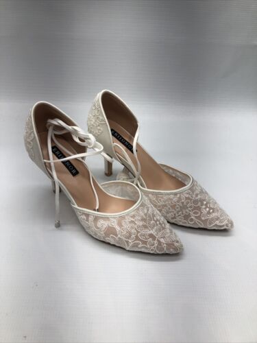 ERIJUNOR Ivory Lace Mesh Satin Bridal Wedding Shoes Pointy Toe for Women Size 6