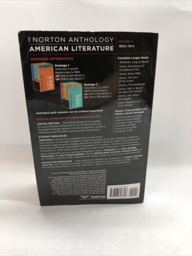 THE NORTON ANTHOLOGY OF AMERICAN LITERATURE 1865-1914 10th Edition by Robert L