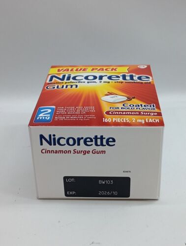 Nicorette Nicotine Polacrilex Gum 2mg Cinnamon Surge 160 Pcs Stop Smoking Aid