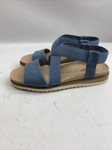 Dr. Scholls Women's Islander Strappy Flat Sandal 6M Blue Open Toe Slip On Casual