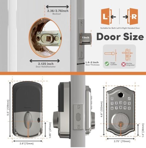 Gthunder Fingerprint Keyless Entry Door Lock Smart Lock with Keypad Satin Nickel