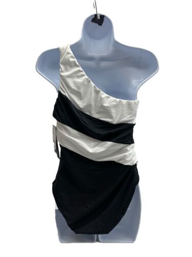 La Blanca Island Goddess Ruched Colorblock One-Shoulder One-Piece Swimsuit Sz 12