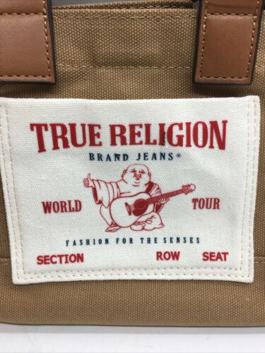 TRUE RELIGION Women's Mini Denim Tote Bag Purse Storage Crossbody Tan TNFB0073E