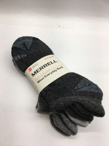 Merrell Mens Wool Blend Cushioned Hiker Athletic Socks Charcoal Sm/M - 3 PACK