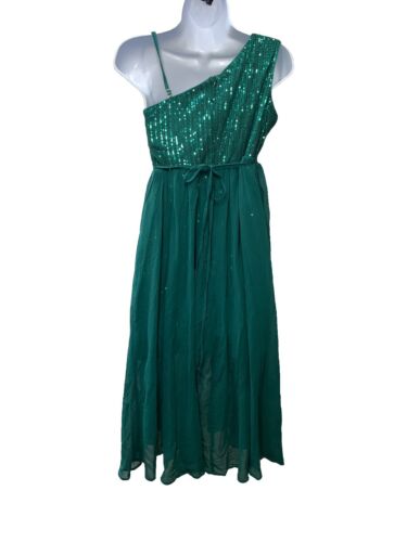 GRACE KARIN Girls Sequin Dress One Shoulder Party Prom Dresses Size 14y Green