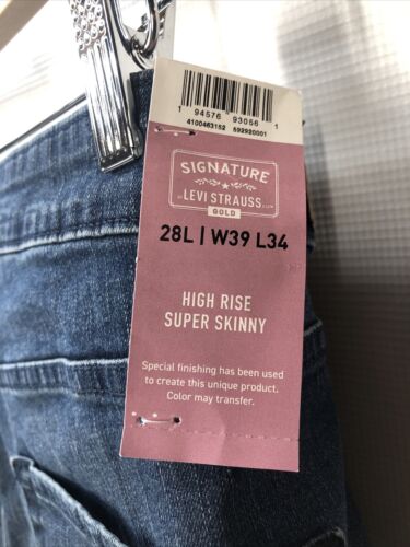 Signature Levi Gold Women Sz 28L W39/L34 High Rise Super Skinny Denim Blue Jeans