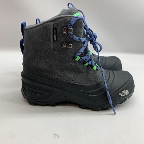 The North Face Kids Chilkat V Lace-Up WP (Big Kid) 4 Grey Rounded-toe Snow Boots