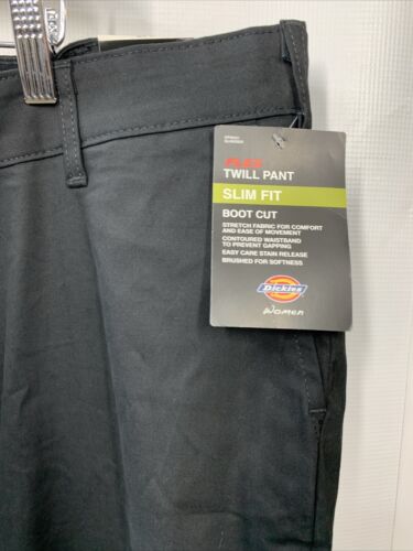 Dickies Women's Flat Front Stretch Twill Long Pant Desert Black Size 24 Regular