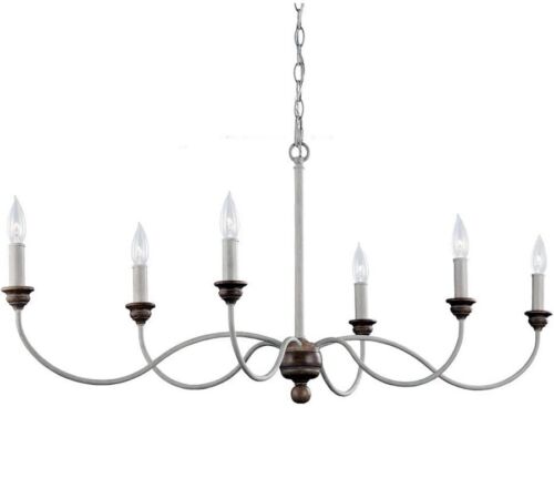 Feiss F3000/6CHKW/ BW Hartsville Farmhouse Chandelier Lighting, White, 6-Light