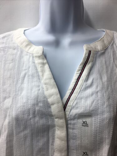 Tommy Hilfiger Women's Long Sleeve Popover Y-Neckline Shirt- White - Size XL