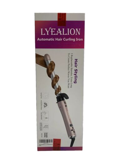 Lyealion Automatic Hair Style Curling Iron 3-In-1 Replaceable Barrels Pink Grey