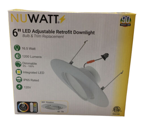 NUWATT NW-GMB-C6-16.5W-5CCT-WH 6 Inch Adustable Downlight White 1 Piece