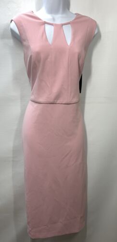 Donna Morgan Womens Midi Sheath Dress 12 Neck Cutouts Stretch Pink Sleeveless