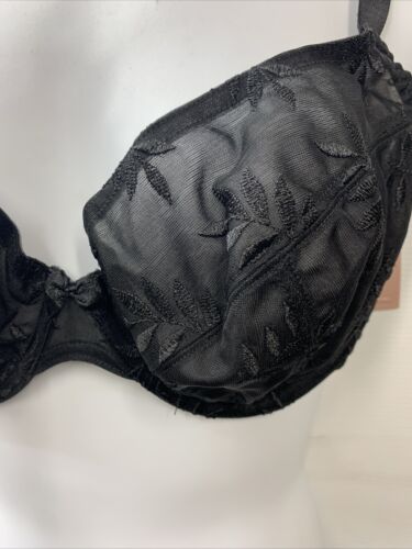 Panache Women's Plus Size Tango Plunge Bra 3256 Black Underwired Leaf Motif 32F