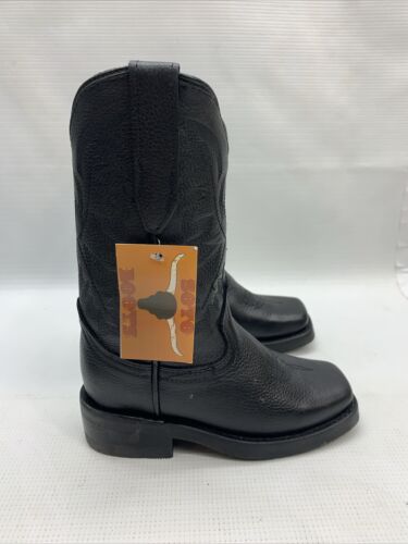 Soto Kids Western Cowboy Boots K3004 Square Toe Black Slip-on Classic Size 9Y