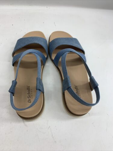 Dr. Scholls Women's Islander Strappy Flat Sandal 6M Blue Open Toe Slip On Casual