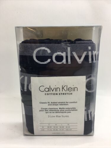 Calvin Klein Cotton Stretch 3-Pack Men's Low Rise Trunks, Gray/Blue Size Large