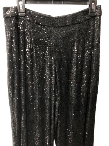 Dress The Population Black Wide Leg Sequin Classic Long Pants Sparkle Size large