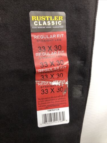 Wrangler Rustler Men’s Jeans Regular Fit Black Denim Straight Long Pants 33x30