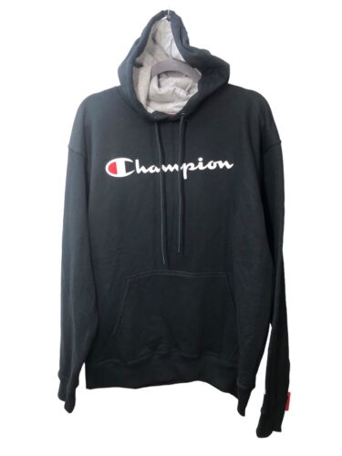 Champion Mens Powerblend Long Sleeve Pullover Logo Hoodie GF89H Black Large