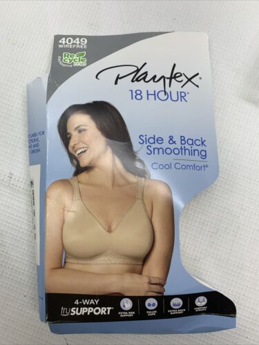 Playtex 18 Hour Bra White Side & Back Smoothing Cool Comfort 46DD Full Coverage