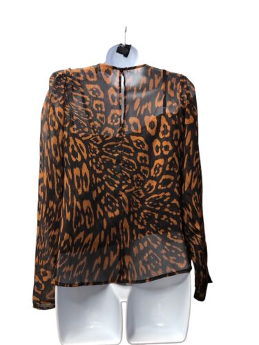 DKNY Women's Chiffon Peasant Printed Top Pleated Shirt Size Medium Long Sleeve