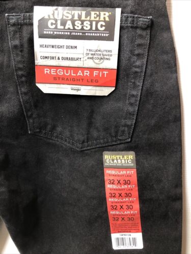 Men's Rustler by Wrangler Classic Regular Fit Straight Leg Jeans 32x30 Black