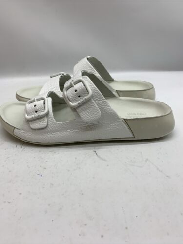 Ecco Women's Cozmo Two Band Buckle Sandal, Size 8 White Open Toe 206833 Slip-on