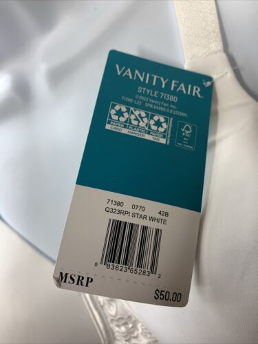 Vanity Fair 71380 Women's Beauty Back Full Figure Wirefree Bra Size 42B White